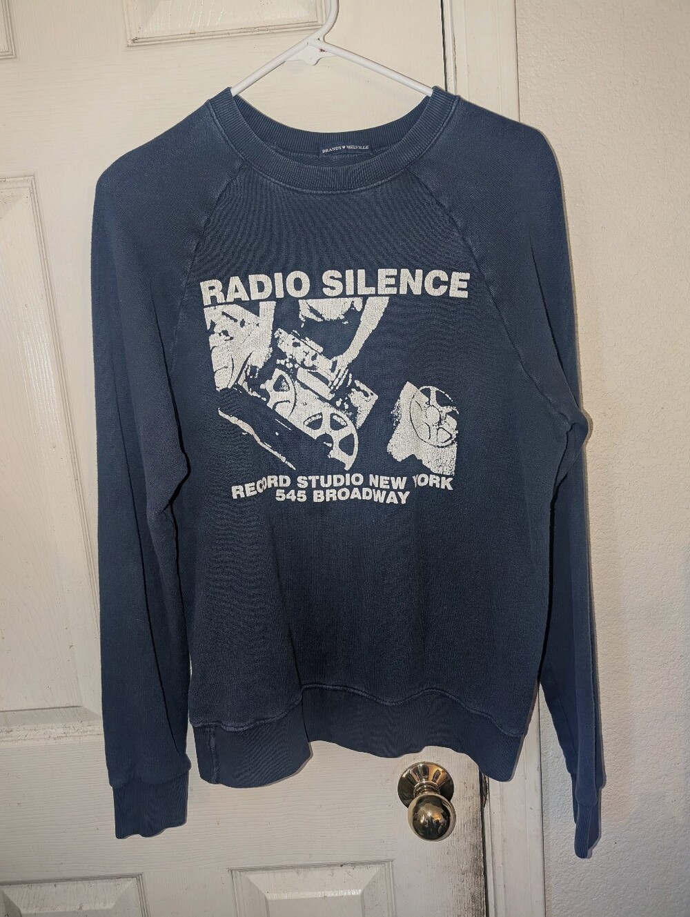 Brandy Melville Black "Radio Silence" Faded Graphic Crew Neck Sweater